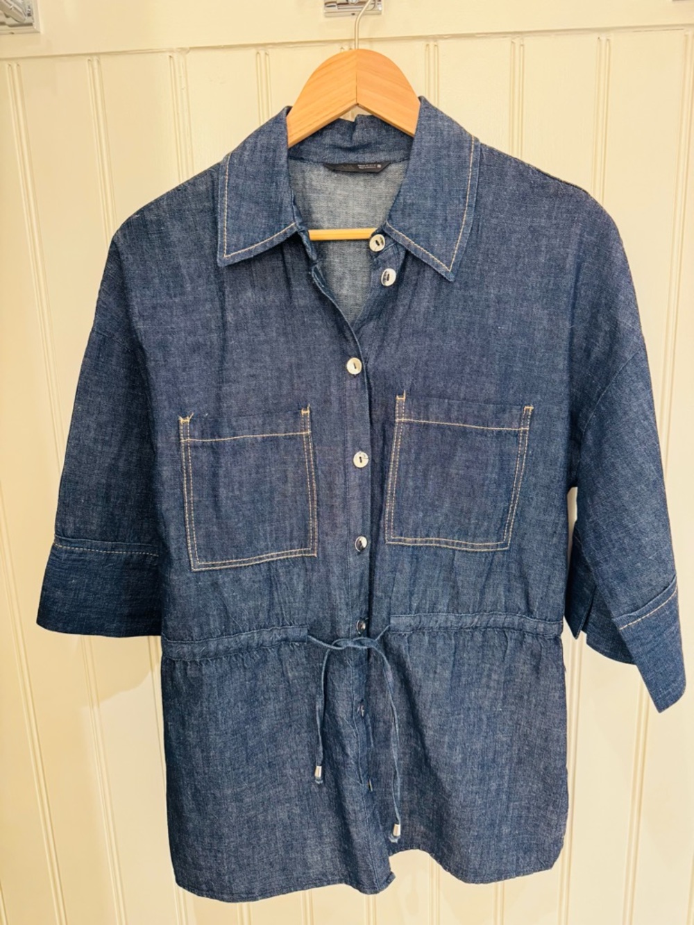 Zara denim safari-style jacket in a lightweight chambray fabric